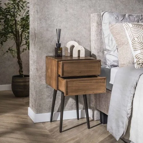 Nachttisch Faro | mit Schubkästen | Akazie massiv | braun