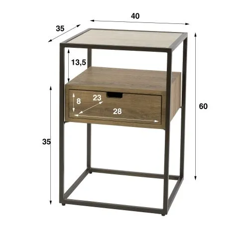 Nachttisch Firi | mit Schubkasten | Keramik travertin | Eiche