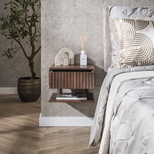 Nachttisch Galia | mit Schubkasten & Regal | Akazie massiv | braun