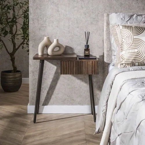 Nachttisch Galia | Stehend | Linksseitige Tischplatte | Akazie massiv | braun