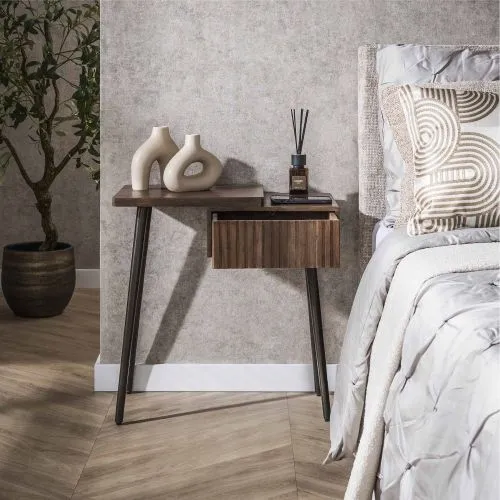 Nachttisch Galia | Stehend | Linksseitige Tischplatte | Akazie massiv | braun