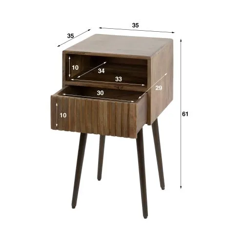 Nachttisch Galia | Stehend | mit Schubkasten | Akazie massiv | braun