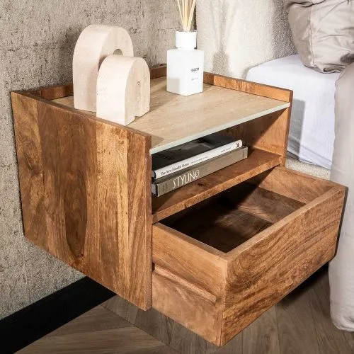 Nachttisch Helm | mit Schubkasten | Mangoholz | sandfarbe