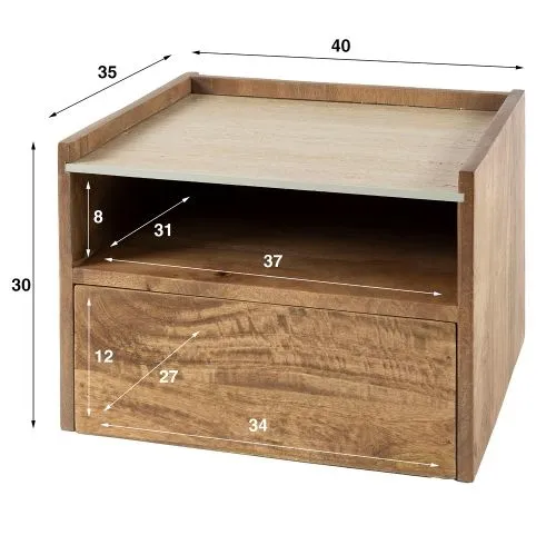 Nachttisch Helm | mit Schubkasten | Mangoholz | sandfarbe