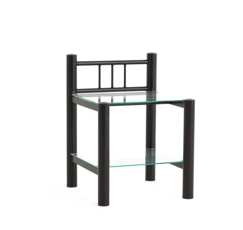 Nachttisch Iris | Metall | mit Glasplatte | Schwarz struktur
