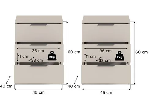 Nachttisch Kopenhagen | 2er set | mit Schubkästen | Kaschmir