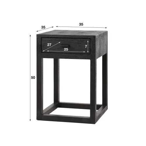 Nachttisch Kurai | mit Schubkasten | Akazie massiv | schwarz