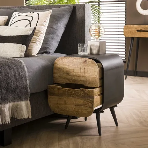 Nachttisch Kyo | mit Schubkästen | Mango massiv | weiß Antik