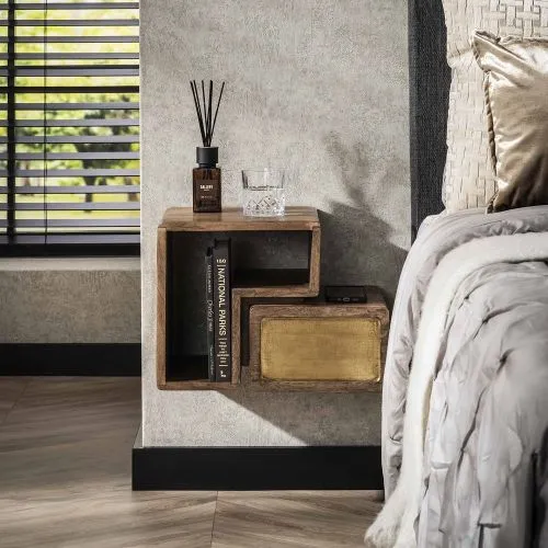 Nachttisch Laita 3 | 2er set | mit Schubkasten | Mangoholz | sandfarbe