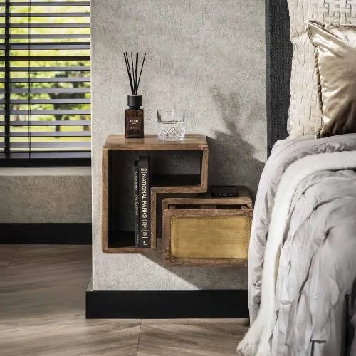 Nachttisch Laita 3 | 2er set | mit Schubkasten | Mangoholz | sandfarbe