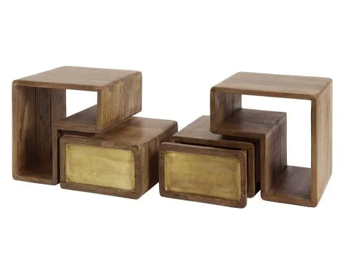 Nachttisch Laita 3 | 2er set | mit Schubkasten | Mangoholz | sandfarbe