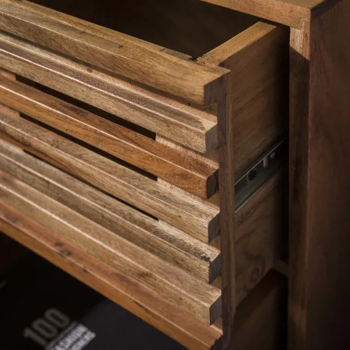 Nachttisch Levi | mit Schubkästen | Akazie massiv | Lamellen | natur