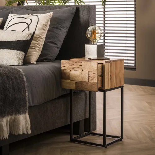 Nachttisch Mila 3 | mit Schubkasten | Akazie massiv | sandgestrahlt