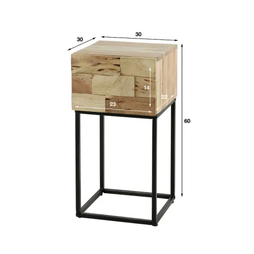 Nachttisch Mila 3 | mit Schubkasten | Akazie massiv | sandgestrahlt