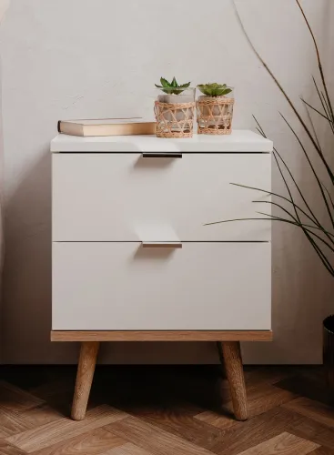 Nachttisch Nachtkonsole Oslo | Skandinavisch | weiß / Sonoma Eiche