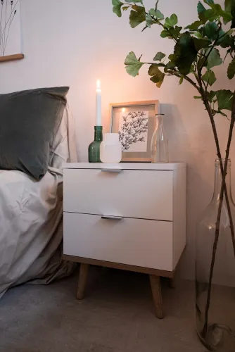 Nachttisch Nachtkonsole Oslo | Skandinavisch | weiß / Sonoma Eiche