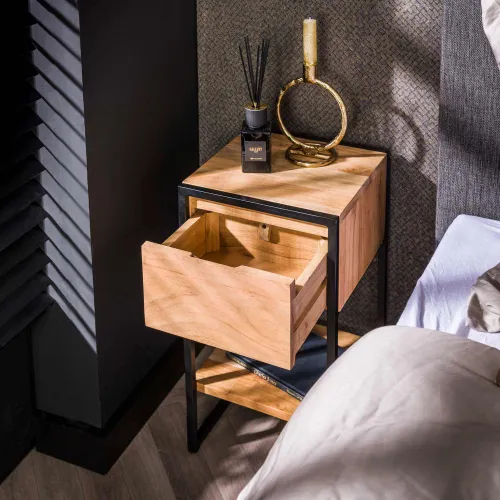 Nachttisch Naoki | mit Schubkasten | Akazie massiv | natur