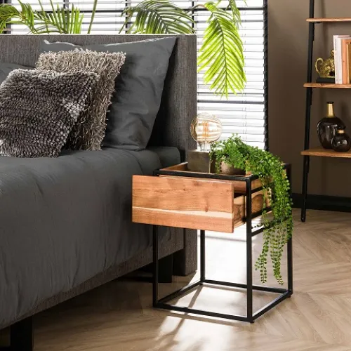 Nachttisch Pan | mit Schubkasten | Akazie massiv | naturell