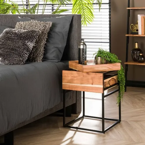 Nachttisch Pan | mit Schubkasten | Akazie massiv | naturell