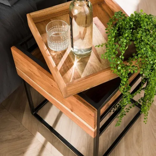 Nachttisch Pan | mit Schubkasten | Akazie massiv | naturell