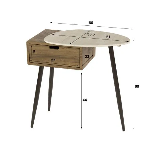 Nachttisch Pula | Rechtsseitige Tischplatte | Keramik travertin | Eiche