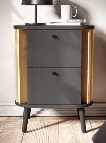 Nachttisch Pure | mit Schubkästen | grau / Artisan Eiche