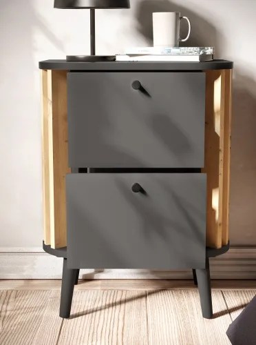 Nachttisch Pure | mit Schubkästen | grau / Artisan Eiche