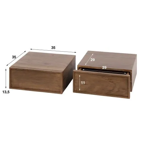 Nachttisch set Faro | 2-teilig | mit Schubkasten | Akazie massiv | braun