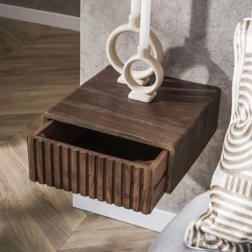 Nachttisch set Galia | 2-teilig | mit Schubkasten | Akazie massiv | braun