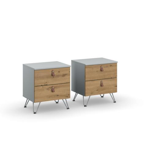 Nachttisch Set Homey | 2-teilig | mit Schubkästen | seidengrau / Eiche Artisan