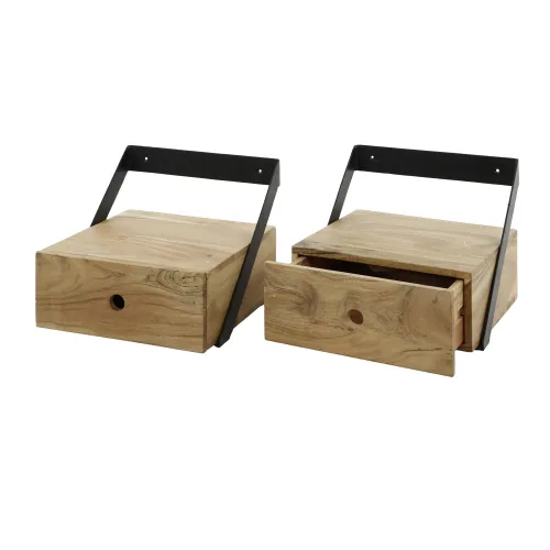 Nachttisch Set Milton | 2-teilig | mit Schubkasten | Akazie massiv | naturel