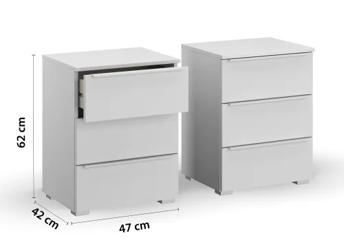 Nachttisch Set Monostar | 2-teilig | mit Schubkästen | Alpinweiß | 47 cm x 62 cm x 43 cm