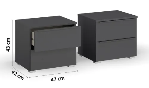 Nachttisch Set Monostar | 2-teilig | mit Schubkästen | grau metallic | 47 cm x 43 cm x 42 cm