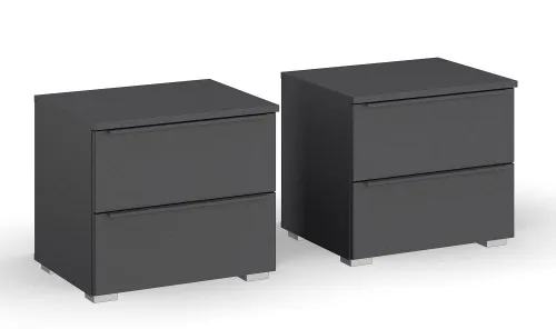 Nachttisch Set Monostar | 2-teilig | mit Schubkästen | grau metallic | 47 cm x 43 cm x 42 cm