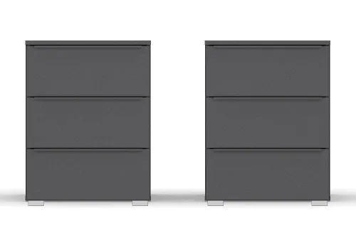 Nachttisch Set Monostar | 2-teilig | mit Schubkästen | grau metallic | 47 cm x 62 cm x 43 cm