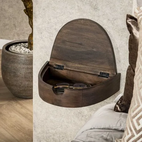 Nachttisch set Naga | 2-teilig | mit Klappe | Akazie massiv | glaze braun