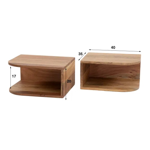Nachttisch Set Nisso | mit Ablage | Akazie massiv | natur