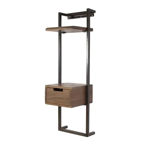 Nachttisch Stabelle | mit Schubkasten & Regal | Akazie massiv | braun