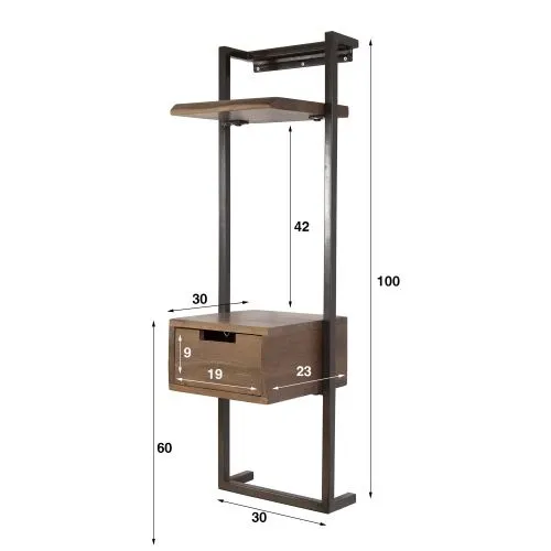 Nachttisch Stabelle | mit Schubkasten & Regal | Akazie massiv | braun