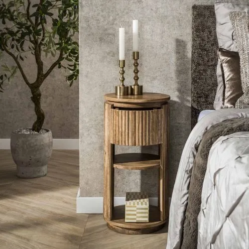 Nachttisch Talga | mit Schubkasten | Mangoholz massiv | sandfarbe