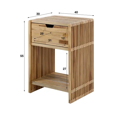 Nachttisch Theona | mit Schubkasten | Teakholz | verwittert