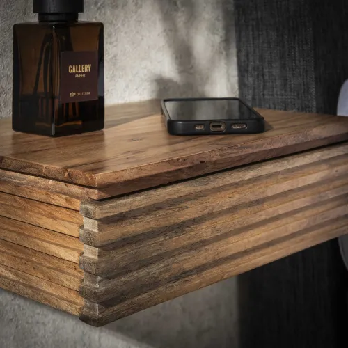 Nachttisch Waffel | mit Schublade | Akazie Massiv | Naturfarben | 30 cm