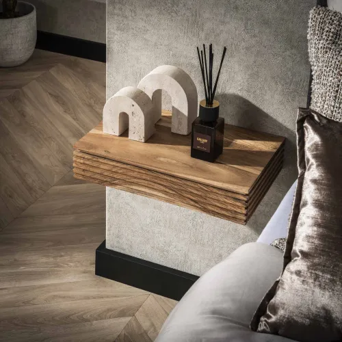 Nachttisch Waffel | mit Schublade | Akazie Massiv | Naturfarben | 40 cm