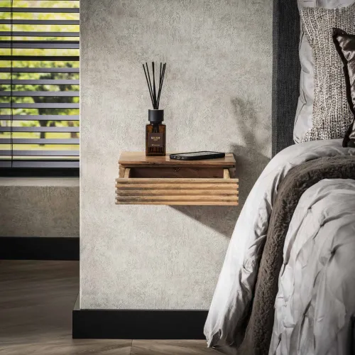 Nachttisch Waffel | mit Schublade | Akazie Massiv | Naturfarben | verschiedene Größen