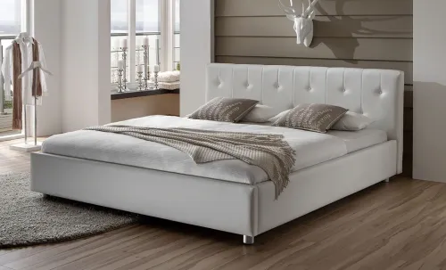 Polsterbett Aster | mit Kopfteil | perlweiß | 140x210