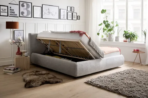 Polsterbett Atesio inkl. Bettkasten | hellgrau | 180 x 200 cm