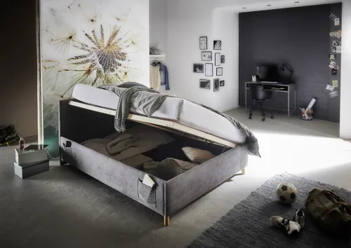 Polsterbett Cool inkl. Bettkasten | anthrazit | 90 x 200 cm | ohne Rückenteil | ohne Matratze