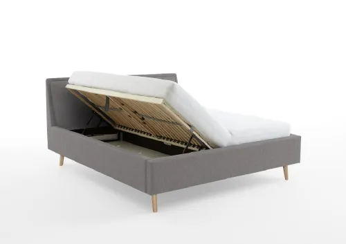 Polsterbett Frieda | hellgrau | 180 x 200 cm | mit Lattenrost & Bettkasten