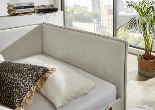 Polsterbett Fun | beige | 90 x 200 cm | mit Rückenteil | ohne Bettkasten | mit Matratze