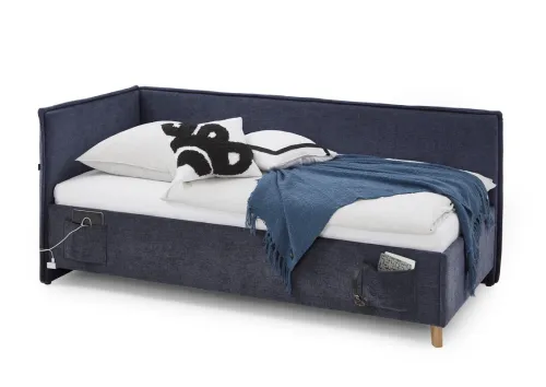 Polsterbett Fun | dunkelblau | 140 x 200 cm | mit Rückenteil | mit Bettkasten | mit Matratze